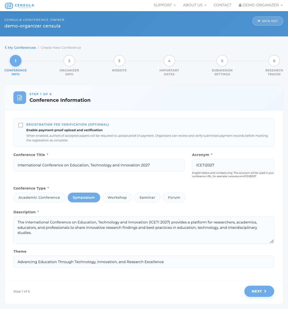 Conference Settings Demo